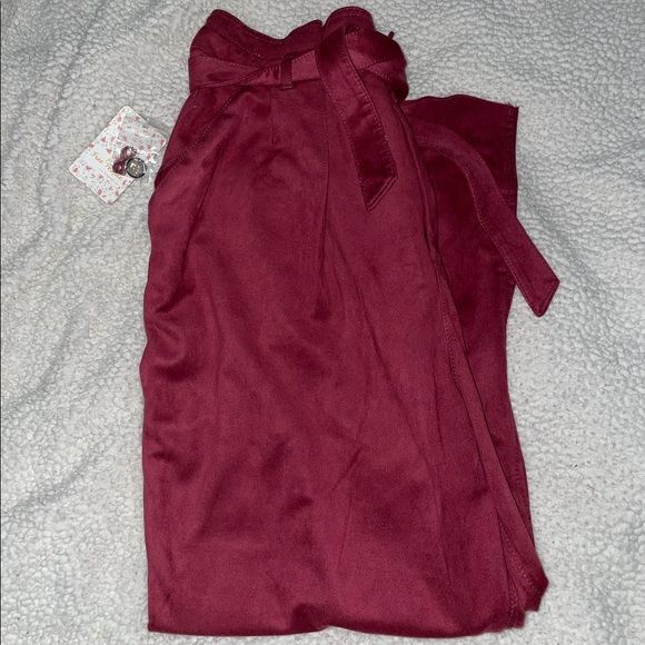 NWT Free People Nightfall Vegan Suede Pomegranate Waist Tye Pants Size 14 - Picture 6 of 16